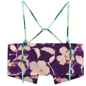ZARA FLORAL LINEN BLEND TIE DYE CROP TOP Small Purple Green NWOT
